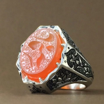 Yemeni orange agate with handmade silver stirrup MR0020