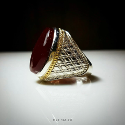 Yemeni dark red agate ring with handmade stirrup MR0026
