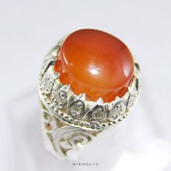 Orange Yemeni Agate with Handmade Silver Ring MR0044