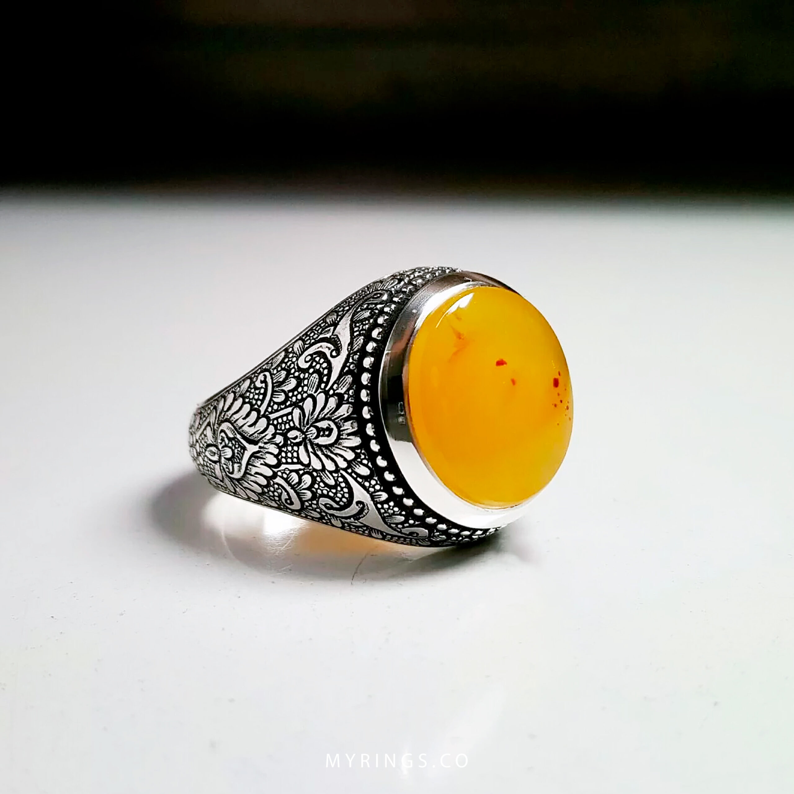 MR0050-Orange-Yemeni-Agate-RingMy-Rings Orange Yemeni Agate with Handmade Silver Ring MR0050