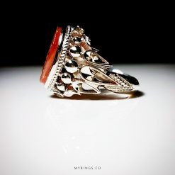 Red Yamani Aqeeq with Handmade Silver Ring MR0058