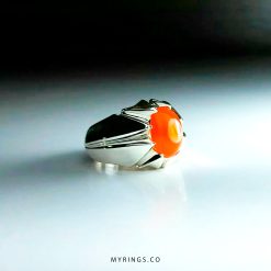 Orange Yemeni Aqiq With Handmade Silver Ring MR0067