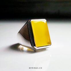 Sharaf Al Shams Hirz On Natural Yellow Agate with Handmade Silver Ring MR0068