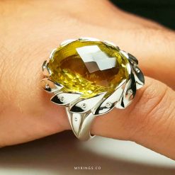 Original Yellow Citrine With Handmade Silver Ring MR0098