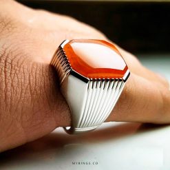 Orange Yemeni Agate With Handmade Silver Ring MR0118