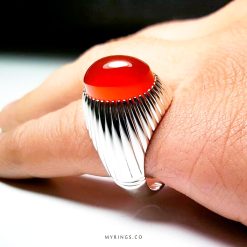 Handmade Silver 925 Ring With Original Red Yamani Aqeeq MR0119