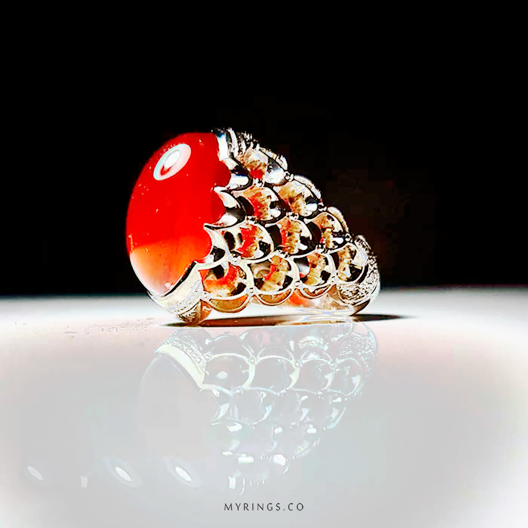 MR0141-Yemeni-Agate-With-Handmade-Silver-Ring Handmade Silver 925 Ring With Red Natural Akik MR0141