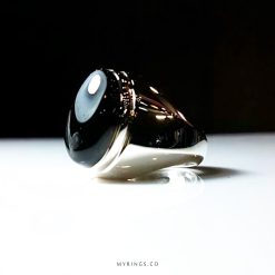 MR0142-Black-Yemeni-Agate-With-Handmade-Silver-Ring
