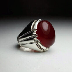 Red Yemeni Aqiq On Handmade Silver 925 Ring