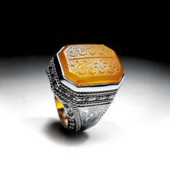 Very Cool Handmade Silver Ring With Hand Engraved Orange Yemeni Aqeeq