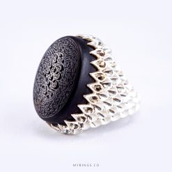 Engraved Black Yemeni Aqeeq With Spacial Silver Ring