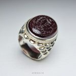 Hand Engraved Dark Red Yemeni Aqeeq Men Silver Ring