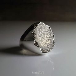 Elegant Hand Engraved White Yemeni Agate With Handmade Men Silver Ring