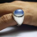 Handcrafted Islamic Silver Ring adorned with Genuine Blue Yemeni Agate