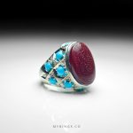 Unique Red Yemeni Aqeeq With Handmade Silver Ring