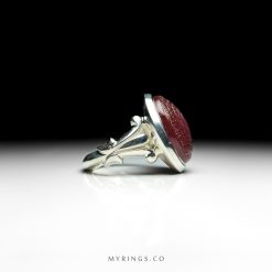 Exclusive Handcrafted Sterling Silver Ring With Red Yemeni Agate Stone With Ayatul Kursi and Sorah Falaq and Ayat al Noor