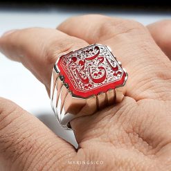 Exquisite Handmade Sterling Silver Ring with Natural Red Aqeeq Stone MR0408