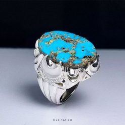 Mastercrafted Sterling Silver Ring with Premium Veined Neyshabouri Turquoise MR0434