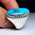 Artisan Sterling Silver Ring with Authentic Neyshabur Turquoise and Elegant Silver Streaks