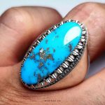 Artisan Sterling Silver Ring with Authentic Neyshabur Turquoise and Elegant Silver Streaks