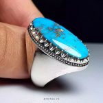 Artisan Sterling Silver Ring with Authentic Neyshabur Turquoise and Elegant Silver Streaks