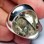 Artisan Sterling Silver Ring with Authentic Neyshabur Turquoise and Elegant Silver Streaks