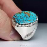 Handmade Sterling Silver Ring with Authentic Neyshabur Turquoise and Stunning Golden Veins