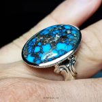 Elegant Handmade Sterling Silver Ring with Authentic Neyshabur Turquoise and Striking Black Veins