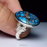 Elegant Handmade Sterling Silver Ring with Authentic Neyshabur Turquoise and Striking Black Veins