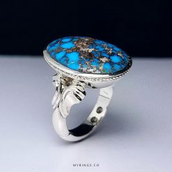 Elegant Handmade Sterling Silver Ring with Authentic Neyshabur Turquoise and Striking Black Veins