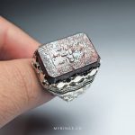 Elegant 925 Silver Ring with Natural Hematite Stone Featuring Seven Jalal and Ayat al-Kursi Engravings