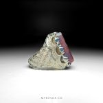 Elegant 925 Silver Ring with Natural Hematite Stone Featuring Seven Jalal and Ayat al-Kursi Engravings