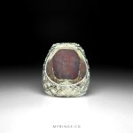 Elegant 925 Silver Ring with Natural Hematite Stone Featuring Seven Jalal and Ayat al-Kursi Engravings