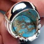 Handmade Silver Ring with Nishapur Blue Shajri Turquoise and Natural Veins
