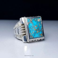 Handcrafted Silver Ring with Blue Turquoise from Nishapur