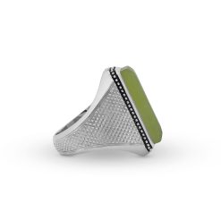 Handcrafted Silver Ring with Genuine Green Shah Maqsoud Stone R0494