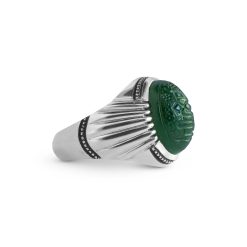 Handcrafted Silver Ring with Sacred Kufic Engraving on Authentic Shah Maqsoud Gemstone R0495