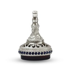 Sterling Silver Signet Stamp with Engraved Agate and Sapphire-Tone Accents R0503