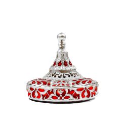 Ultra Luxury Sterling Silver Signet Stamp with Engraved Agate and Red Enamel Artwork R0505