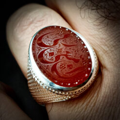 Ultra-Luxury Handcrafted Silver King Ring with Yemeni Red Agate and Special Engraving