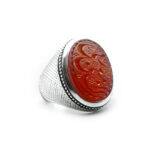 Ultra-Luxury Handcrafted Silver King Ring with Yemeni Red Agate and Special Engraving