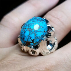 Luxury Handcrafted Silver Ring with Premium Nishapur Blue Turquoise