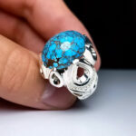Luxury Handcrafted Silver Ring with Premium Nishapur Blue Turquoise