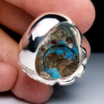 Luxury Handcrafted Silver Ring with Premium Nishapur Blue Turquoise
