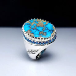 Mastercrafted Silver Ring Featuring Elite Nishapur Blue Turquoise