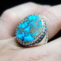 Mastercrafted Silver Ring Featuring Elite Nishapur Blue Turquoise