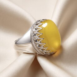 Natural yellow agate with a flat surface, set in a handmade 925 sterling silver ring